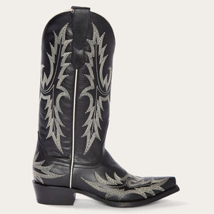 Stetson Women's Tina Black & White Flame Embroidered Snip Toe Boots 12-021-6105-1003 BL