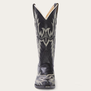 Stetson Women's Tina Black & White Flame Embroidered Snip Toe Boots 12-021-6105-1003 BL