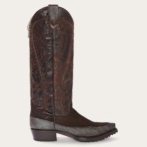Stetson Women's Dakota Brown Suede & Teju Snip Toe Boots 12-021-6116-4006 BR