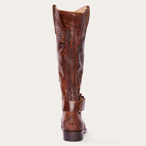 Stetson Women's Tan Burnished Cognac Paisley Round Toe Boots 12-021-7107-0963 TA