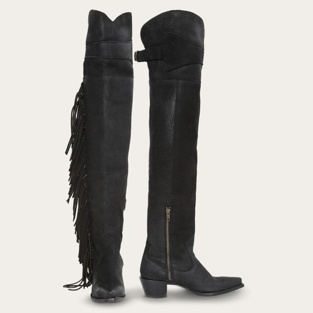 Stetson Women's Black Fringe Over-The-Knee Snip Toe Boots 12-021-9105-1306 BL