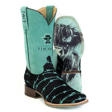 Load image into Gallery viewer, Tin Haul Women&#39;s Barbwire Belle / Good Mood Black Leather Square Toe Boots 0111