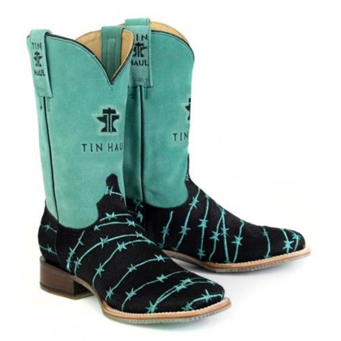 Tin Haul Women's Barbwire Belle / Good Mood Black Leather Square Toe Boots 0111