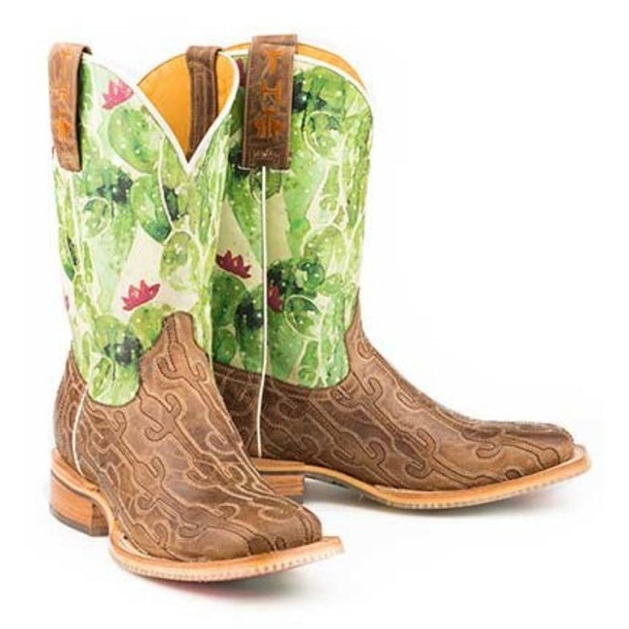 Tin Haul Women's Cacstitch Tan Leather Square Toe Boots 1370