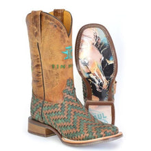 Load image into Gallery viewer, Tin Haul Women&#39;s Laced / Horse Tan Leather Square Toe Boots 1520