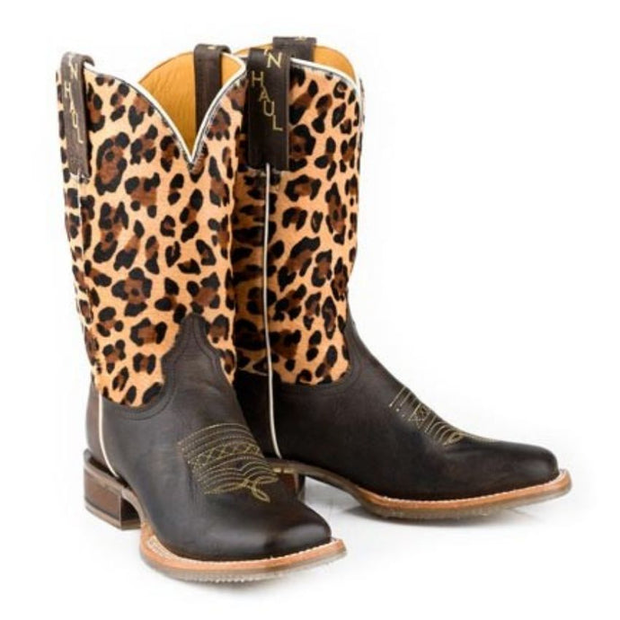 Tin Haul Women's Wild Cat / Jaguar Jungle Brown Leather Square Toe Boots 1530