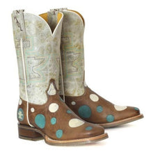 Load image into Gallery viewer, Tin Haul Women&#39;s Spots &amp; Dots / Geometric Brown Leather Square Toe Boots 1531