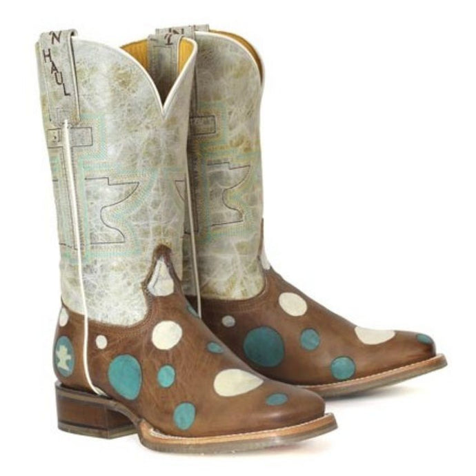 Tin Haul Women's Spots & Dots / Geometric Brown Leather Square Toe Boots 1531