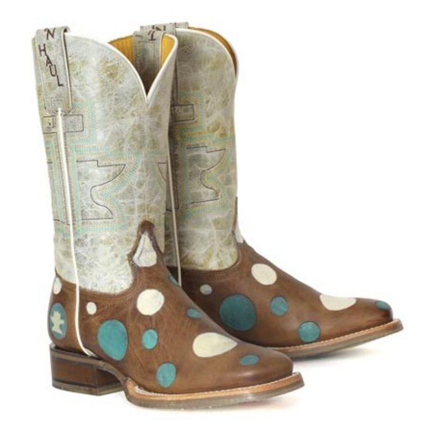 Tin Haul Women's Spots & Dots / Geometric Brown Leather Square Toe Boots 1531