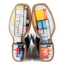 Load image into Gallery viewer, Tin Haul Women&#39;s Black &amp; White / Mondrian Brown Leather Square Toe Boots 1534