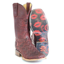 Load image into Gallery viewer, Tin Haul Women&#39;s Roses Are Red / Kiss Me Red Leather Square Toe Boots 1542