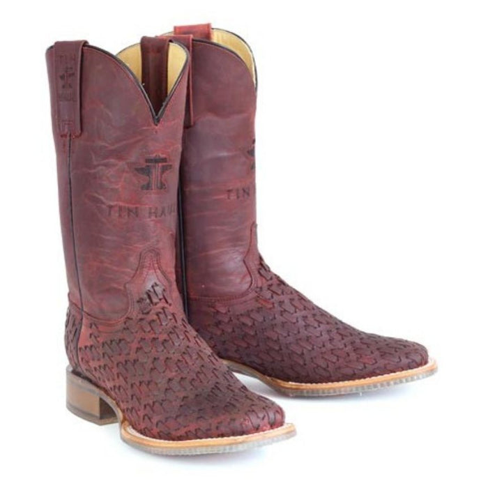 Tin Haul Women's Roses Are Red / Kiss Me Red Leather Square Toe Boots 1542