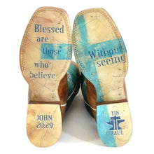 Load image into Gallery viewer, Tin Haul Women&#39;s Crucifix / Blessed Are Blessed Are Those Brown Leather Square Toe Boots 1543