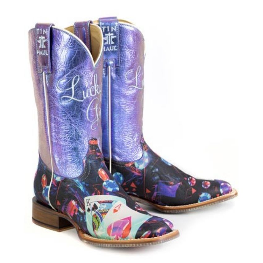 靴 melt the lady enamel square long boots Tin Haul Women's Lady Luck / Games Of Chance Black Leather Square