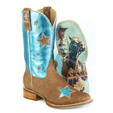 Load image into Gallery viewer, Tin Haul Women&#39;s Cosmic Cowgirl / Rider Brown Leather Square Toe Boots 1551