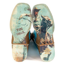 Load image into Gallery viewer, Tin Haul Women&#39;s Cosmic Cowgirl / Rider Brown Leather Square Toe Boots 1551