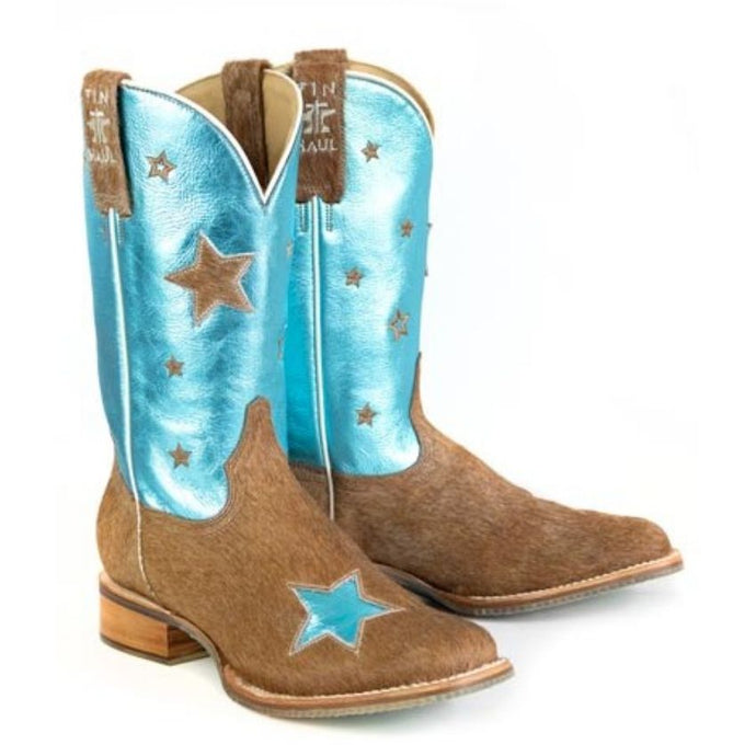 Tin Haul Women's Cosmic Cowgirl / Rider Brown Leather Square Toe Boots 1551