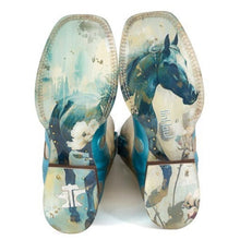 Load image into Gallery viewer, Tin Haul Women&#39;s Polka Dot Diva / Petal Pony Blue Leather Square Toe Boots 1552