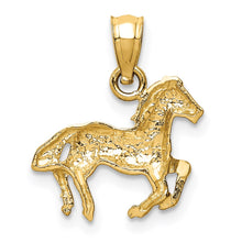 Load image into Gallery viewer, 14k Yellow Gold Small Satin Galloping Horse Pendant