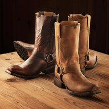 Load image into Gallery viewer, Stetson Men&#39;s Heritage Harness Brown Leather Biker Toe Boots 4124