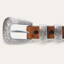 Load image into Gallery viewer, Stetson Women's Antique Cognac Ostrich Tapered Tab Belt