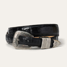 Load image into Gallery viewer, Stetson Women's Black Classic Caiman Tapered Tab Belt