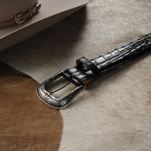 Load image into Gallery viewer, Stetson Men's Black Classic Caiman Western Tab Belt