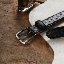 Load image into Gallery viewer, Stetson Men's Black Classic Ostrich Western Tab Belt - 1 1/4" Width