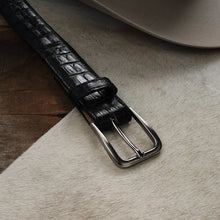 Load image into Gallery viewer, Stetson Men's Black Classic Caiman Western Tab Belt - 1 1/4" Width