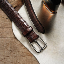 Load image into Gallery viewer, Stetson Men's Cigar Classic Caiman Western Tab Belt - 1 1/4" Width