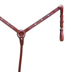 Alamo Saddlery 1 Inch Breast collar rough out toast leather with turquoise and SS spots 3014-TP4