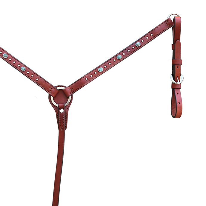 Alamo Saddlery 1 Inch Breast collar rough out toast leather with turquoise and SS spots 3014-TP4