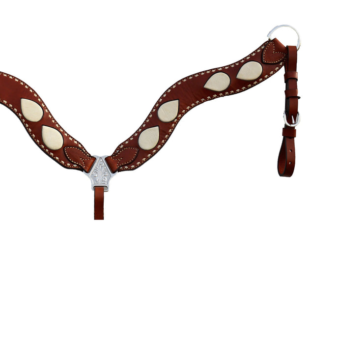 Alamo Saddlery 2-1/2 Inch Wave breast collar toast leather white inlay teardrop with buckstitch 3017-BI