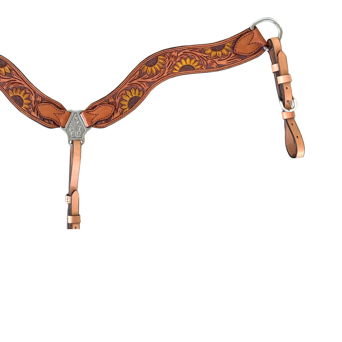 Alamo Saddlery 2-1/2 Inch Wave breast collar sunflower tooling with background paint 3017-SUN