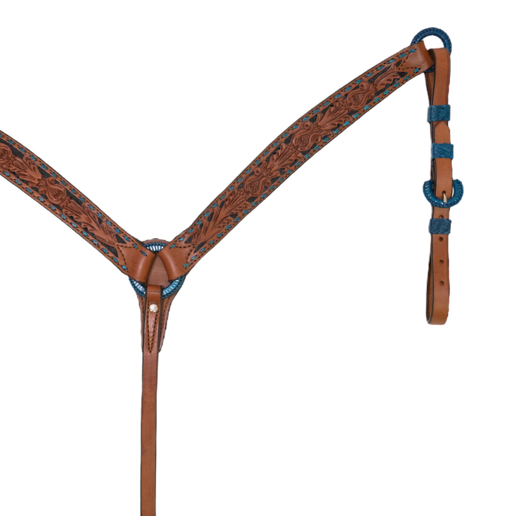 Alamo Saddlery 1-3/4 Inch Contour breast collar toast leather TTBS tooling with buckstitch, background paint, and spanish lace hardware 3023-TTBS