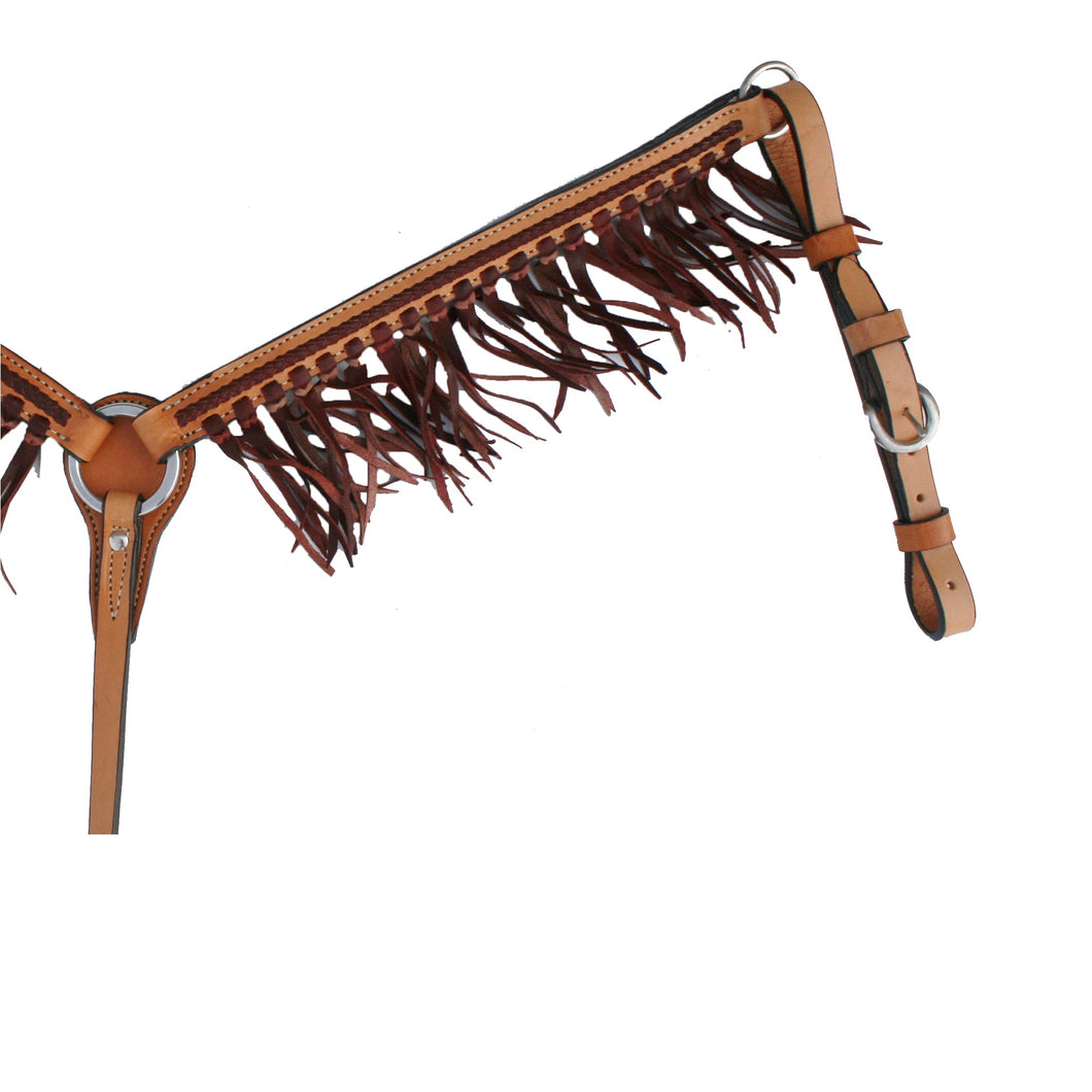 Alamo Saddlery 1 Inch Breast collar golden leather with center latigo braid and fringe 3F14-LC