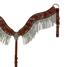 Load image into Gallery viewer, Alamo Saddlery 2-1/2 Inch Wave breast collar toast leather floral tooled with background paint and fringe 3F17-FT