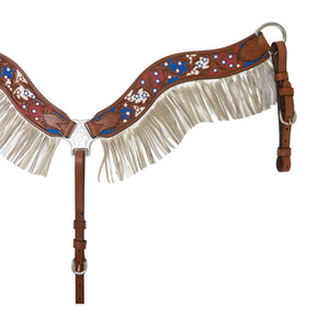 Alamo Saddlery 2-1/2 Inch Wave breast collar toast leather combo AA/star tooling with background paint and fringe 3F17-USA