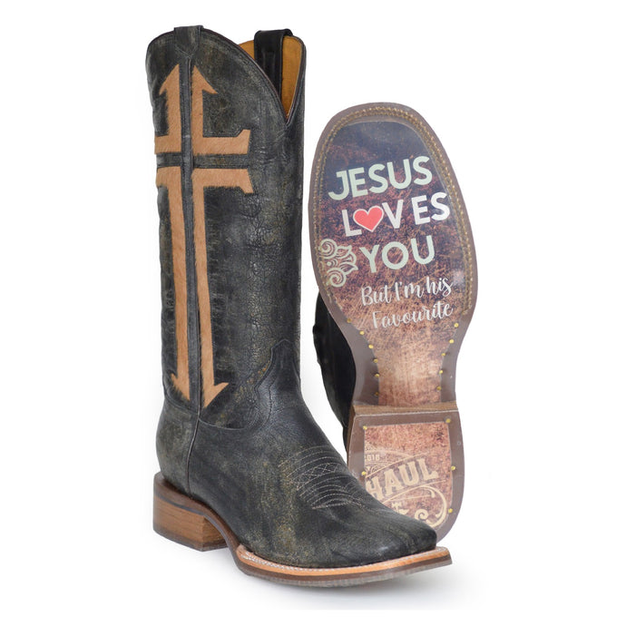 Tin Haul Women's Salvation / Jesus Favorite Square Toe Boots 14-021-0007-1480 BR