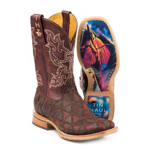 Tin Haul Women's A Cute Angle / Colorful Horse Square Toe Boots 14-021-0007-1361 BR