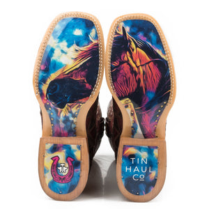 Tin Haul Women's A Cute Angle / Colorful Horse Square Toe Boots 14-021-0007-1361 BR