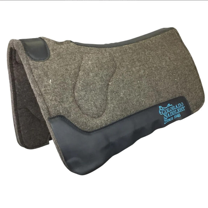 Colorado 100% Grey Wool Saddle Pad with Black Leather and Turquoise Stitching 19-158