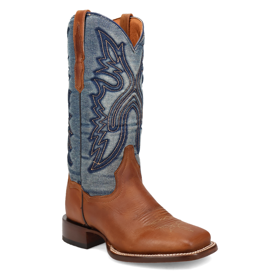 Dan Post Women's Ellie Leather Tan/Denim Square Toe Boot DP4572