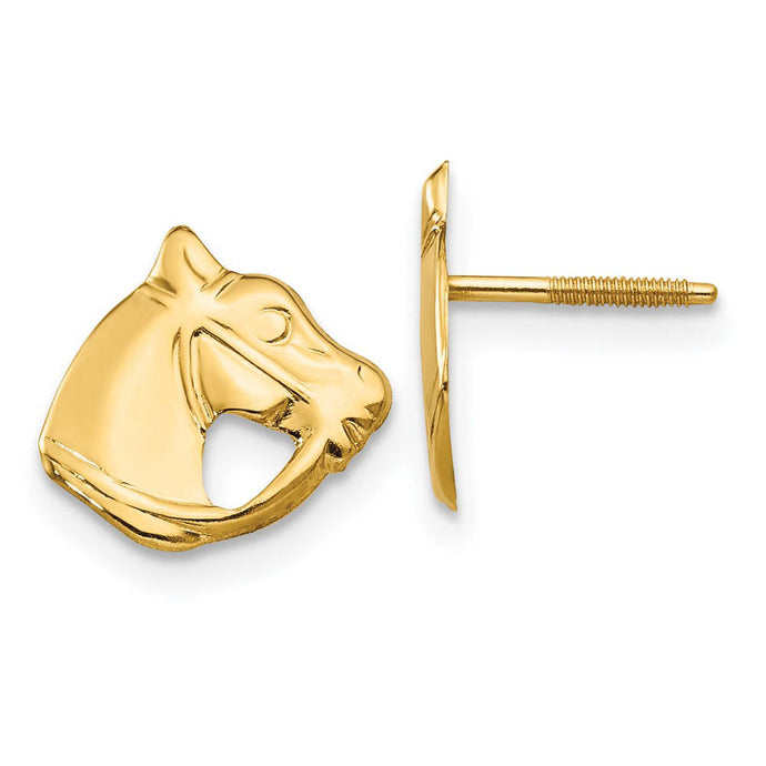 Kids Horse Head Screw Back Post Earrings in 14k Yellow Gold