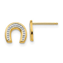 Load image into Gallery viewer, Kids 14k Yellow Gold &amp; White Rhodium Two-Tone Horseshoe Post Earrings