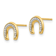 Load image into Gallery viewer, Kids 14k Yellow Gold &amp; White Rhodium Two-Tone Horseshoe Post Earrings