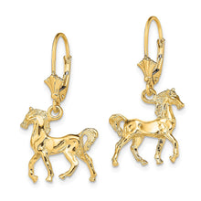 Load image into Gallery viewer, Polished 3D Horse Lever Back Earrings in 14k Yellow Gold