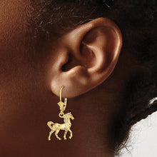 Load image into Gallery viewer, Polished 3D Horse Lever Back Earrings in 14k Yellow Gold