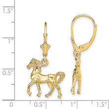 Load image into Gallery viewer, Polished 3D Horse Lever Back Earrings in 14k Yellow Gold