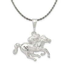 Load image into Gallery viewer, Sterling Silver Race Horse and Jockey Pendant Necklace